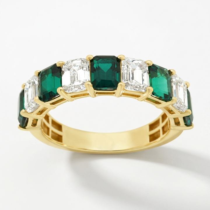 4.30ctw Emerald Gemstone & Diamond Lab Grown Diamond Ring
