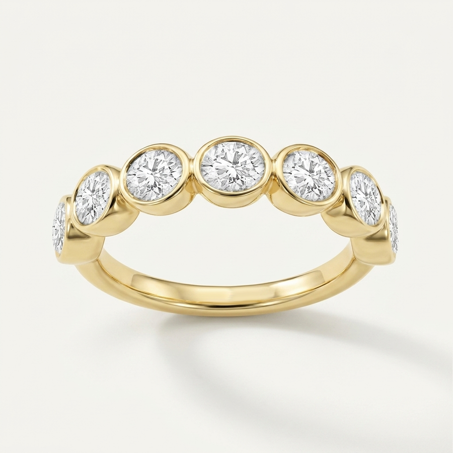 Sophisticated 2.10ctw round-cut lab grown diamond bezel-set band, crafted for everyday wear with enduring brilliance