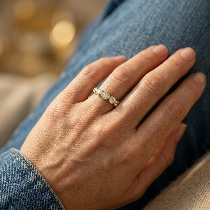 Sophisticated 2.10ctw round-cut lab grown diamond bezel-set band, crafted for everyday wear with enduring brilliance