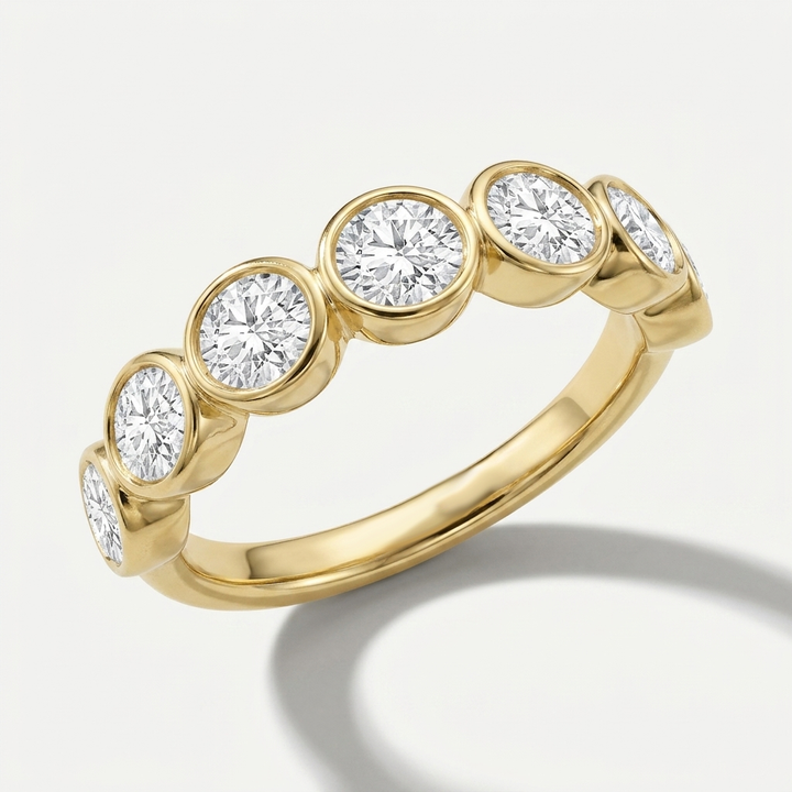 Sophisticated 2.10ctw round-cut lab grown diamond bezel-set band, crafted for everyday wear with enduring brilliance