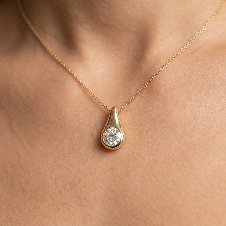 Round Lab Grown Diamond Bezel Set Geometric Necklace
