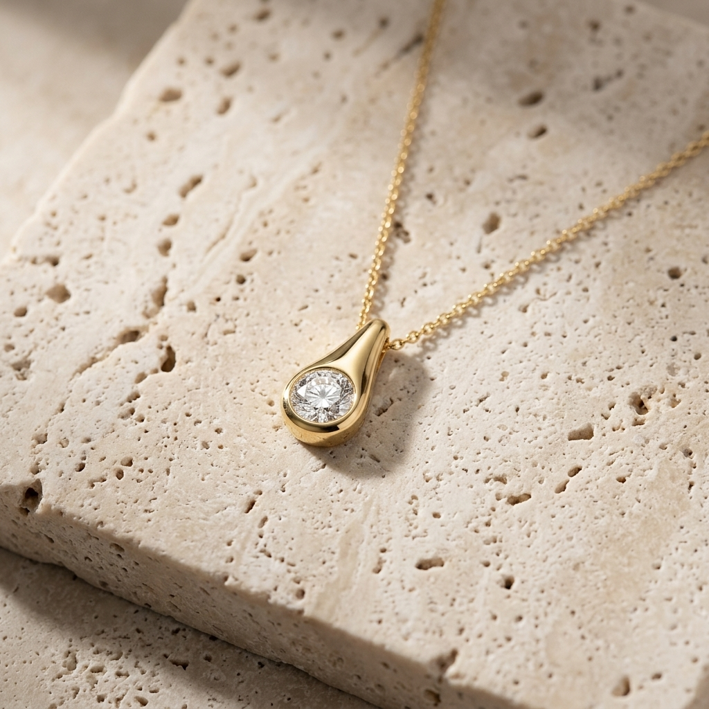 Round Lab Grown Diamond Bezel Set Geometric Necklace