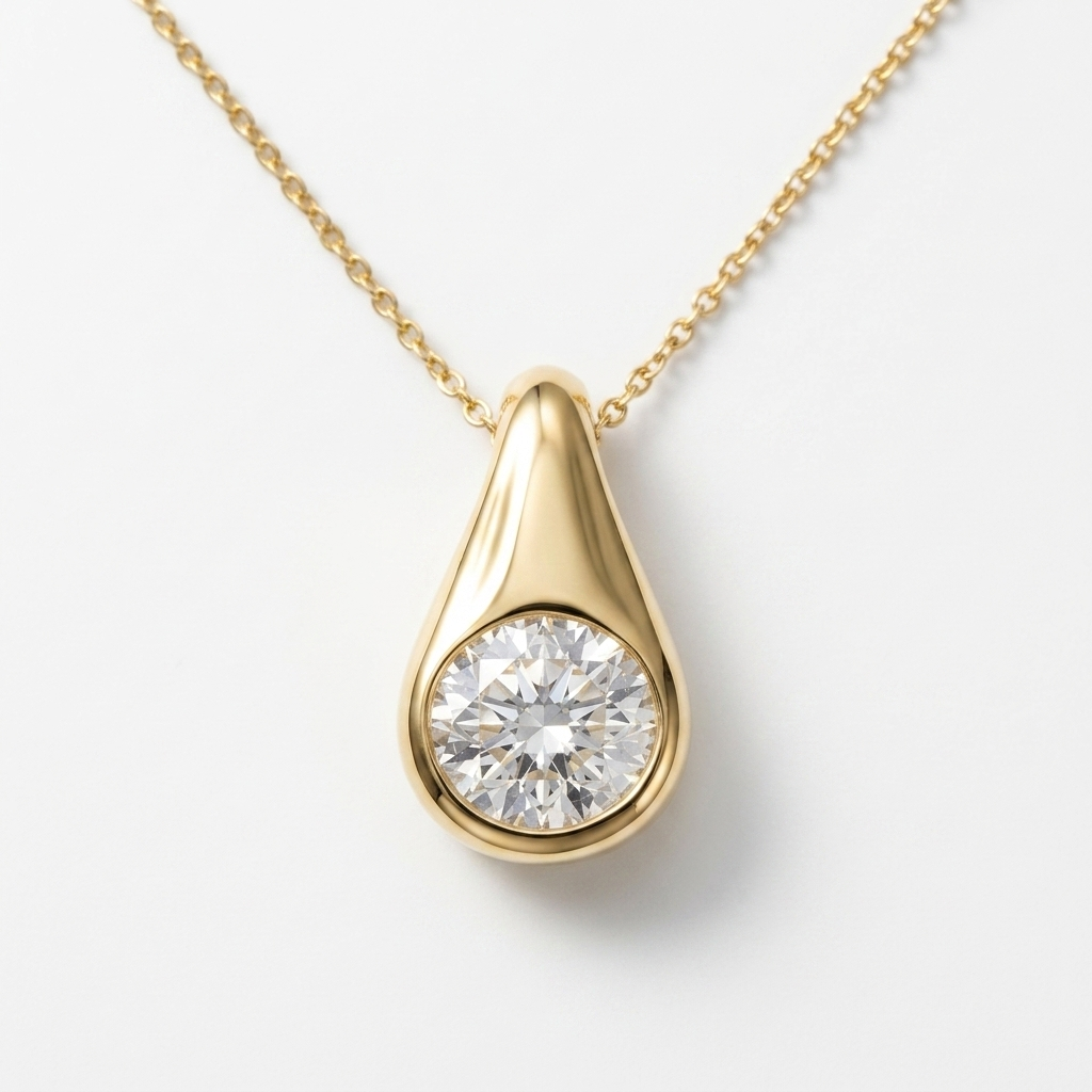 Round Lab Grown Diamond Bezel Set Geometric Necklace