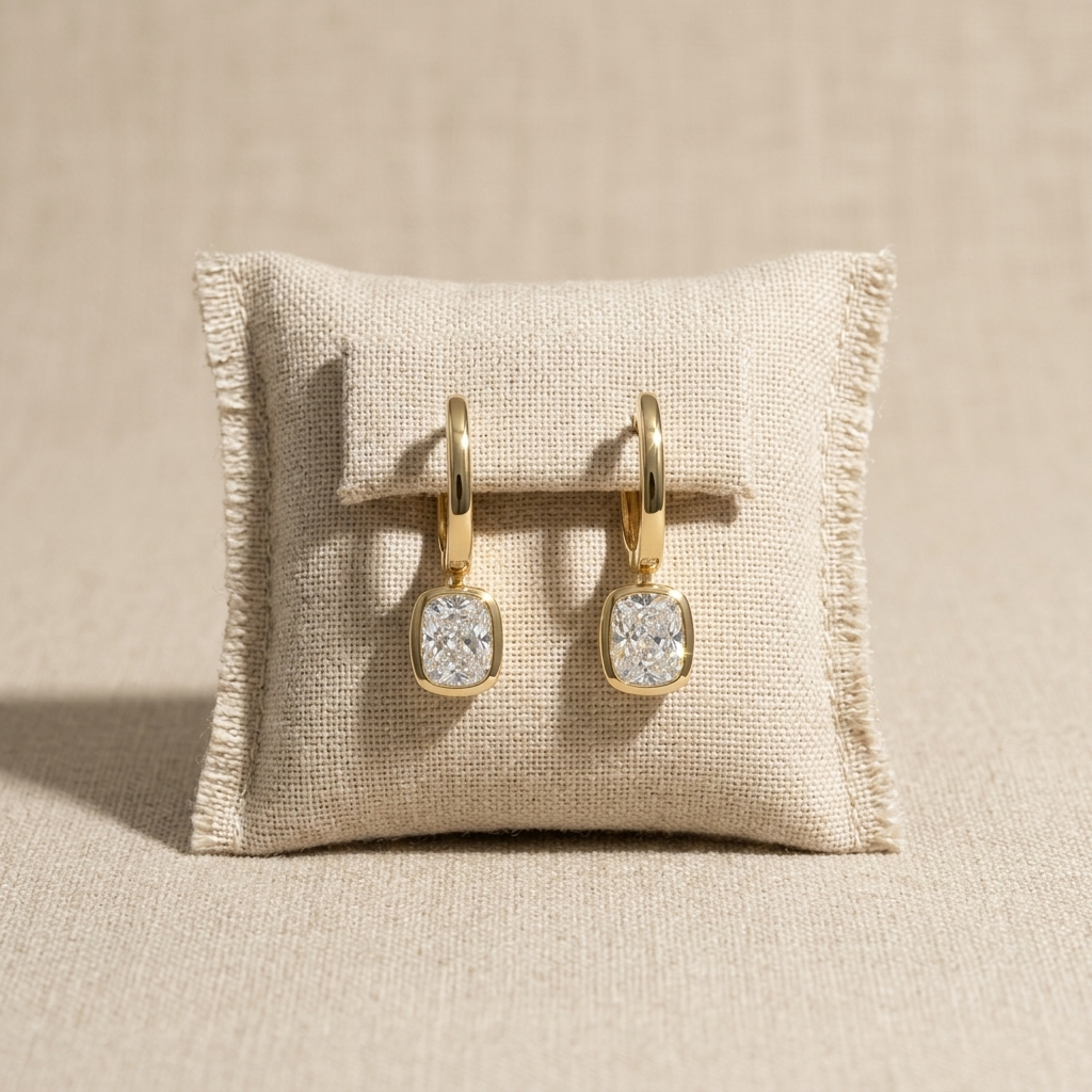 2.00ctw Cushion Lab Grown Diamond Yellow Gold Drop Earrings