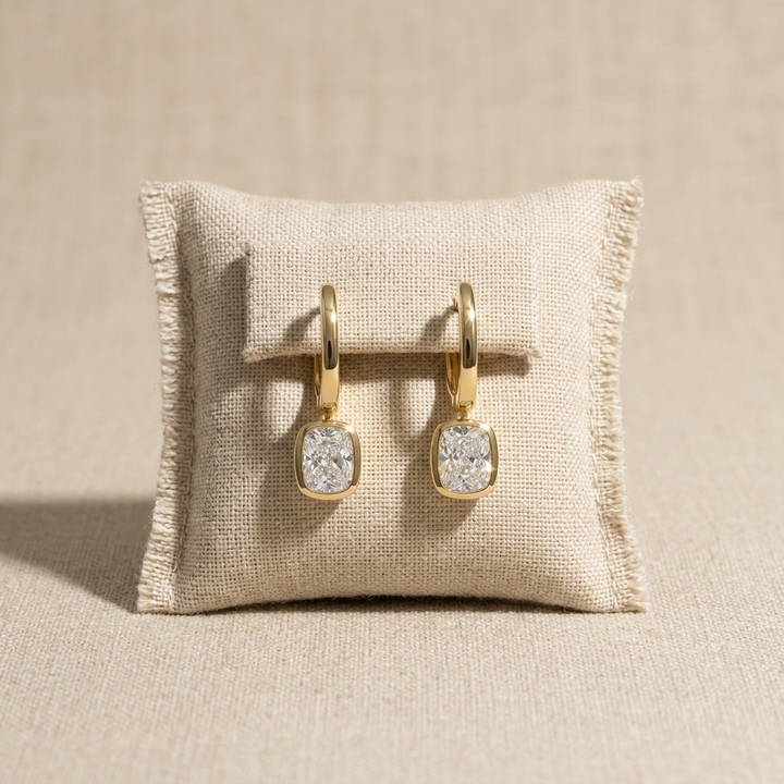 2.00ctw Cushion Lab Grown Diamond Yellow Gold Drop Earrings