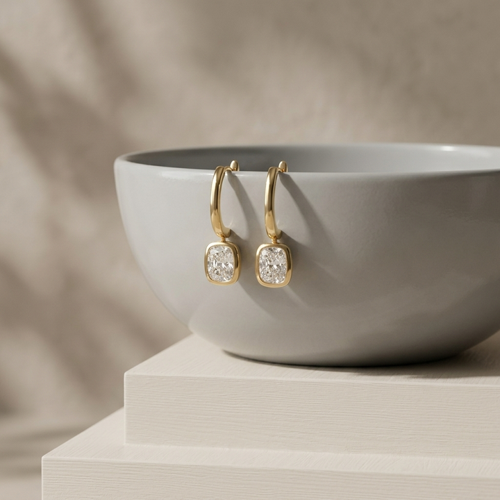 2.00ctw Cushion Lab Grown Diamond Yellow Gold Drop Earrings