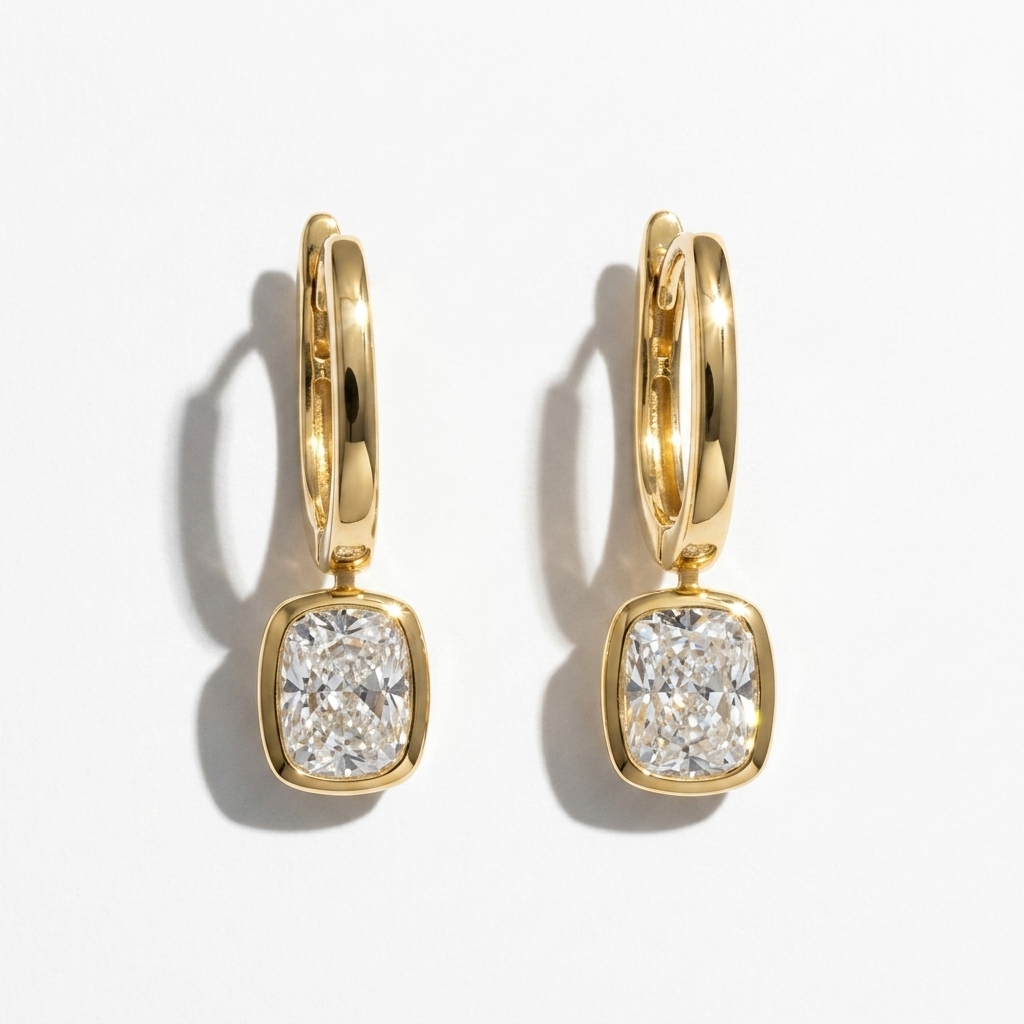 2.00ctw Cushion Lab Grown Diamond Yellow Gold Drop Earrings