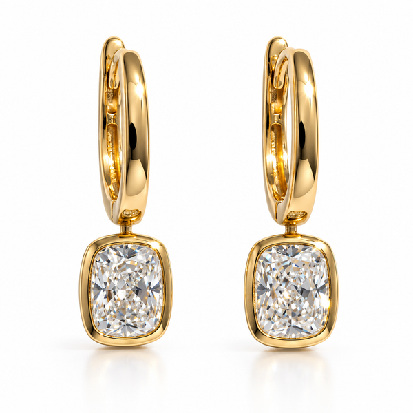 2.00ctw Cushion Lab Grown Diamond Yellow Gold Drop Earrings