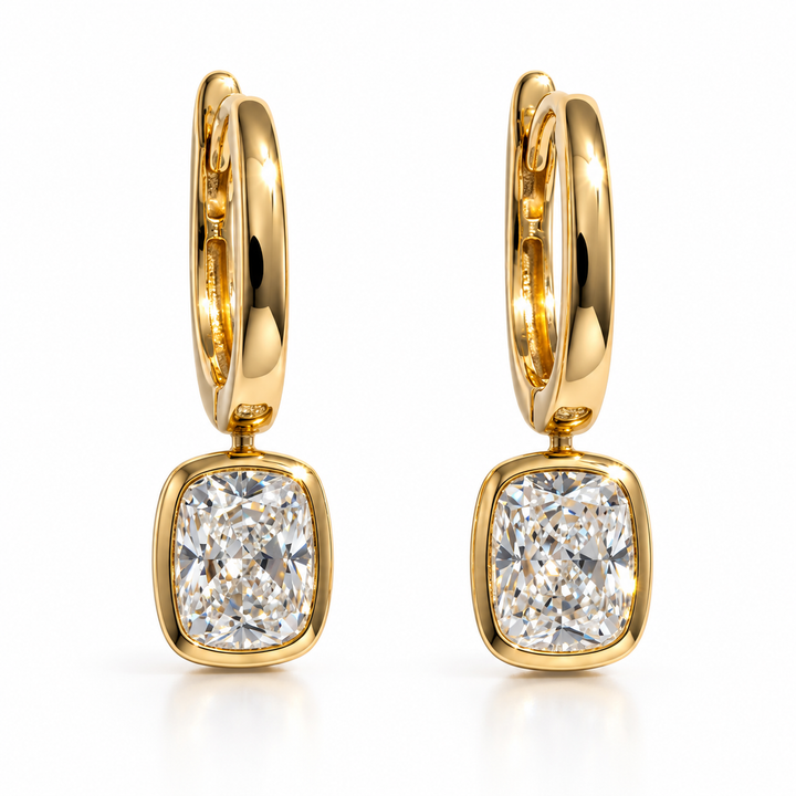 2.00ctw Cushion Lab Grown Diamond Yellow Gold Drop Earrings
