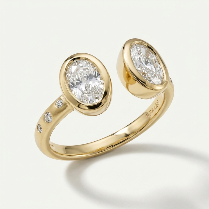 Two Stone Oval Lab Grown Diamond  14kt Yellow Gold Ring
