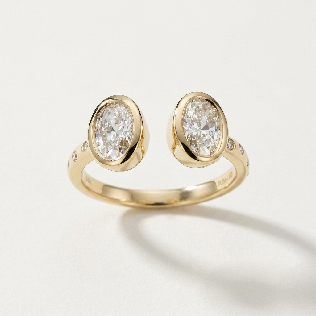 Two Stone Oval Lab Grown Diamond  14kt Yellow Gold Ring