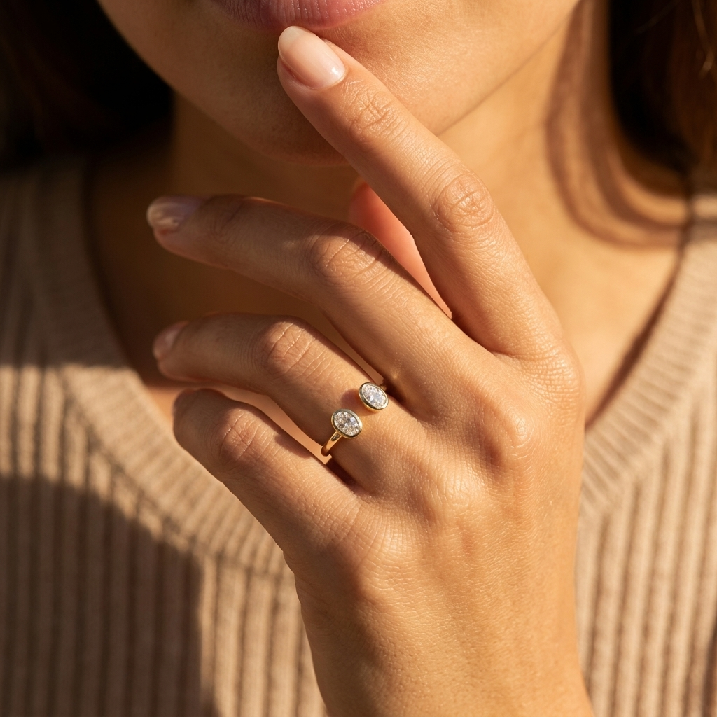 Two Stone Oval Lab Grown Diamond  14kt Yellow Gold Ring