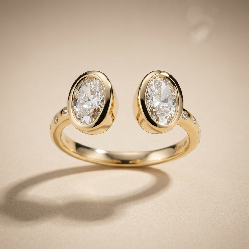 Two Stone Oval Lab Grown Diamond  14kt Yellow Gold Ring