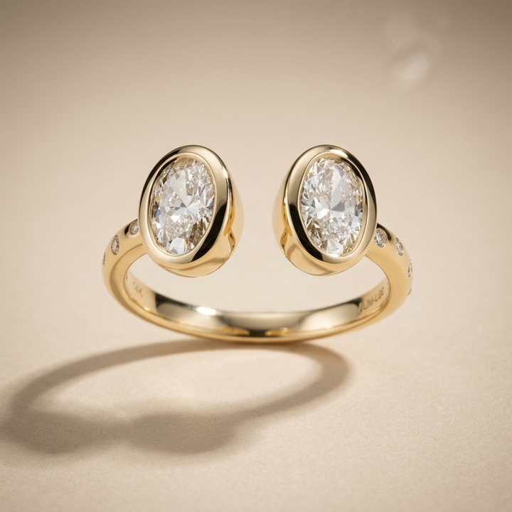 Two Stone Oval Lab Grown Diamond  14kt Yellow Gold Ring