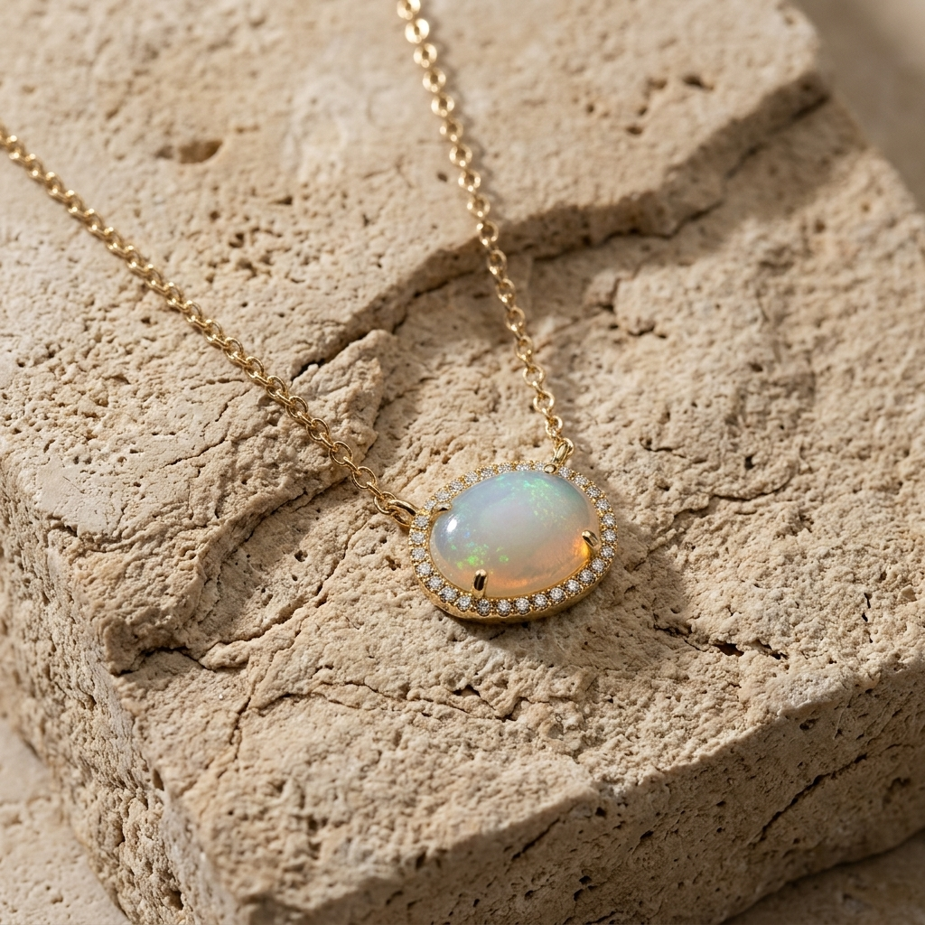 Opal & Diamond Halo Necklace
