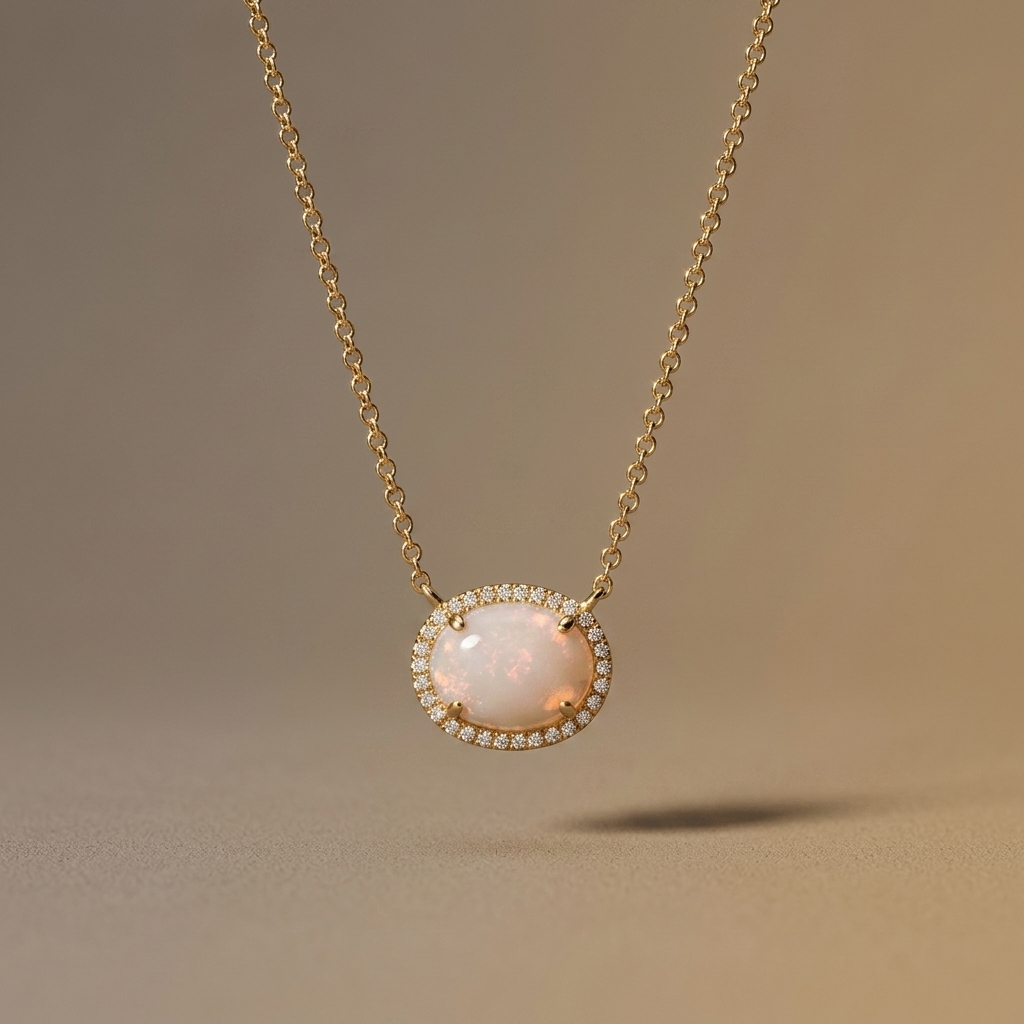 Opal & Diamond Halo Necklace
