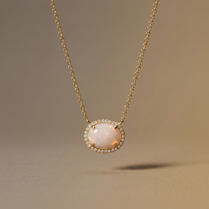 Opal & Diamond Halo Necklace