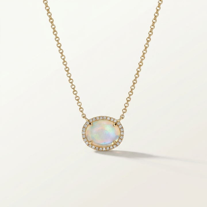 Opal & Diamond Halo Necklace