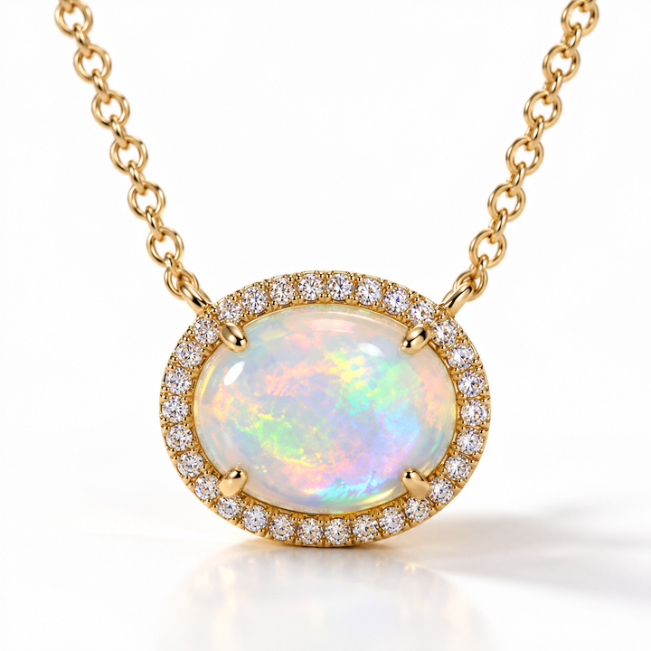 Opal & Diamond Halo Necklace