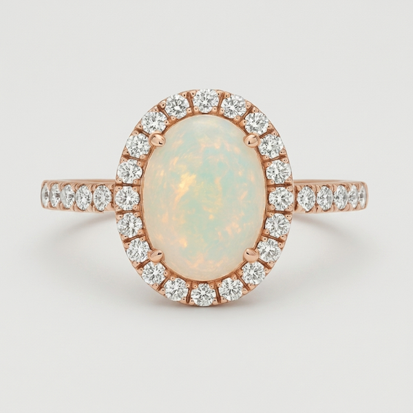 Opal & Diamond Halo Rose Gold Ring
