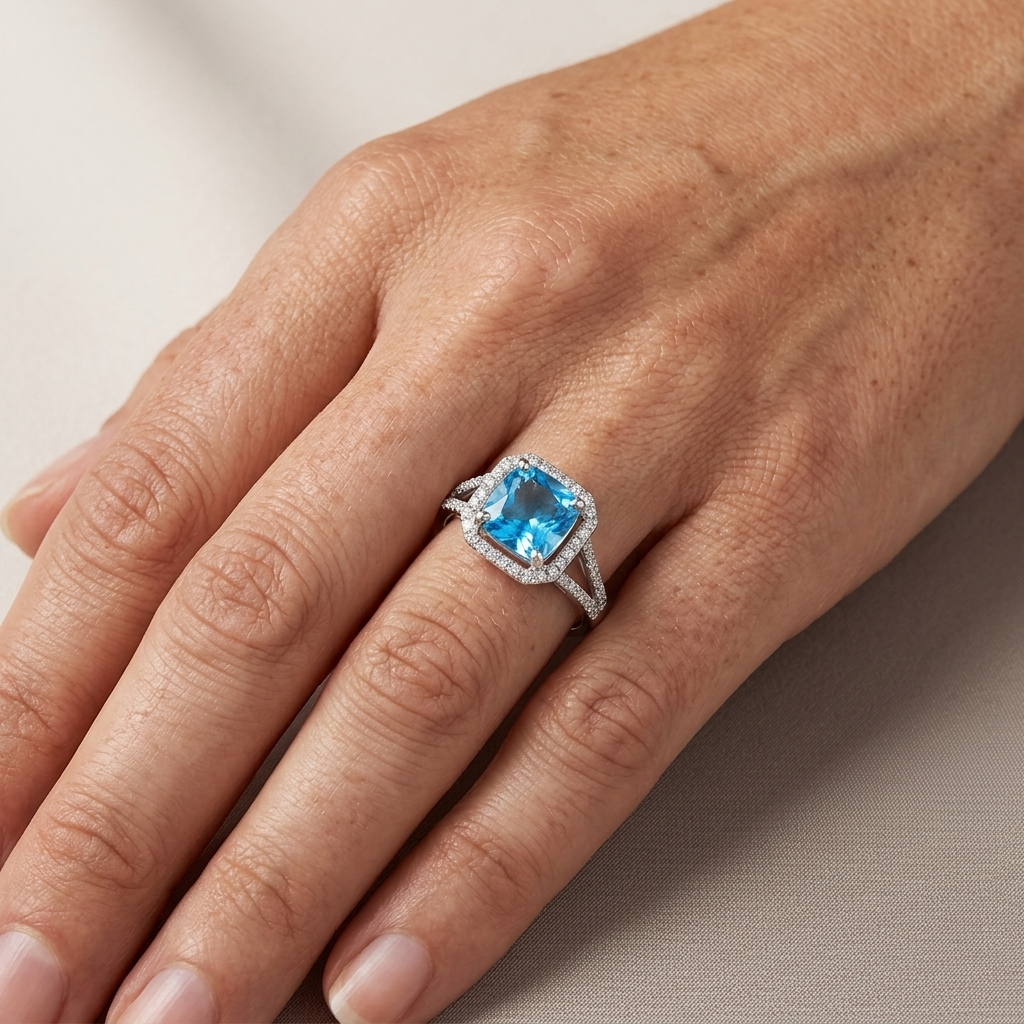Blue Topaz & Diamond Ring