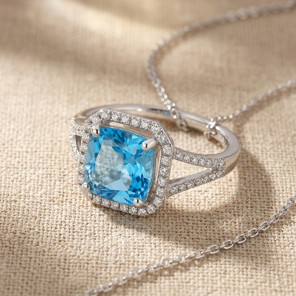 Blue Topaz & Diamond Ring