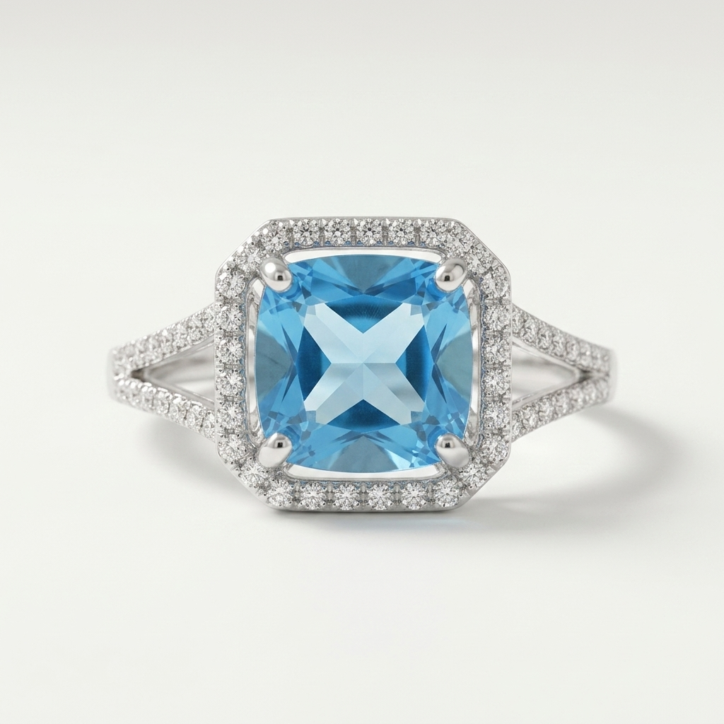 Blue Topaz & Diamond Ring