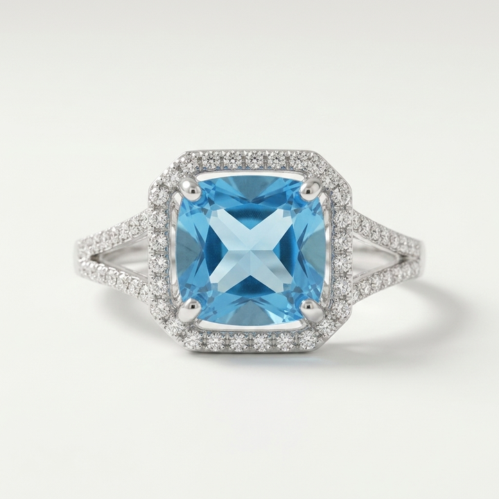 Blue Topaz & Diamond Ring