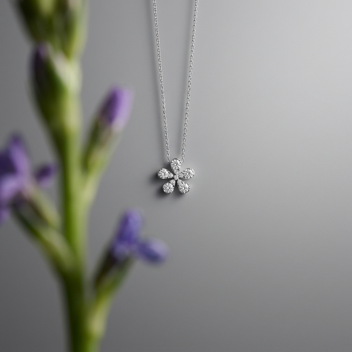 0.50ctw Diamond Floral 14kt White Gold Necklace