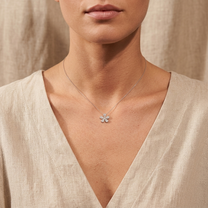 0.50ctw Diamond Floral 14kt White Gold Necklace