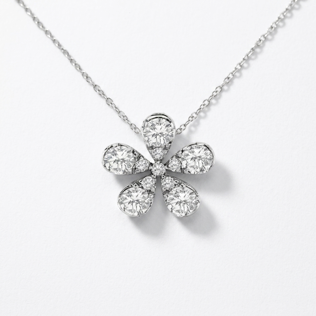 0.50ctw Diamond Floral 14kt White Gold Necklace
