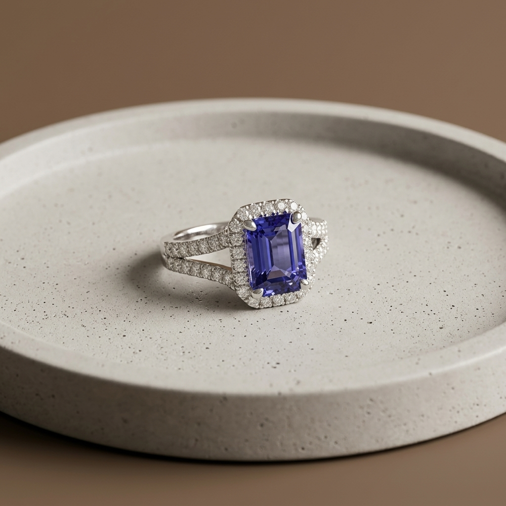 Emerald Cut Tanzanite & Diamond Ring