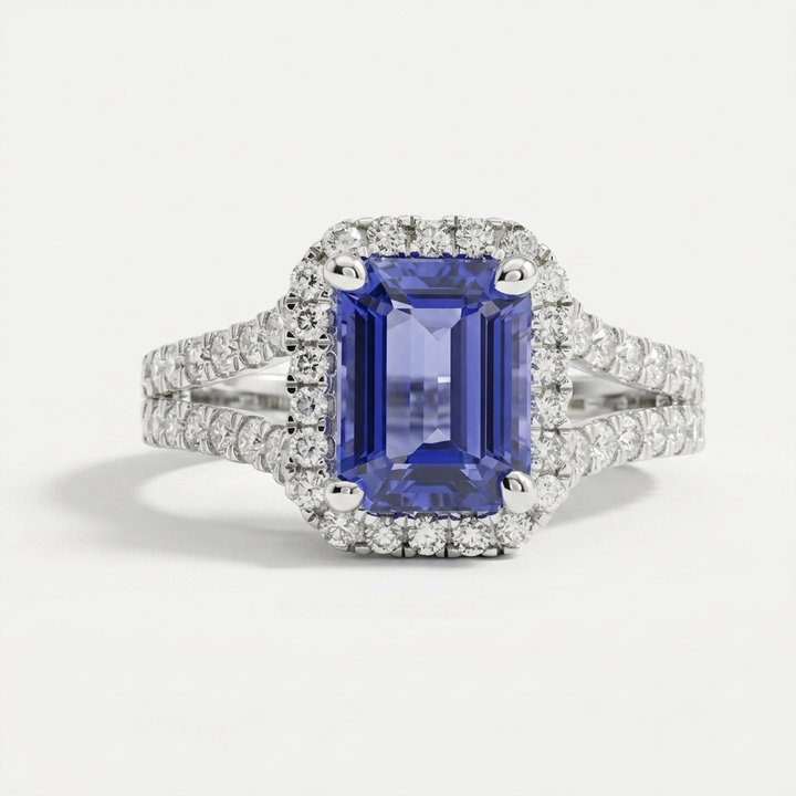 Emerald Cut Tanzanite & Diamond Ring
