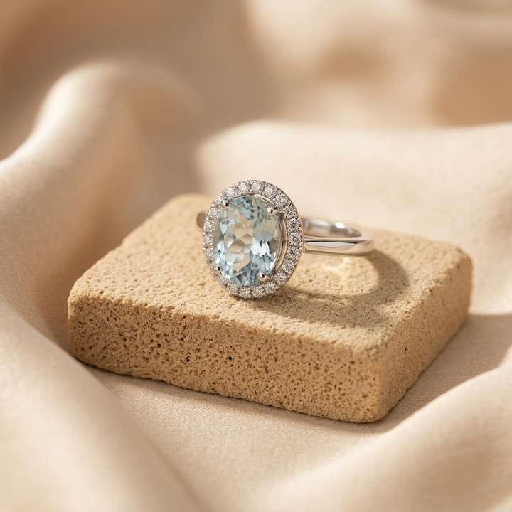 2.25ctw Oval Aquamarine & Diamond Halo Ring