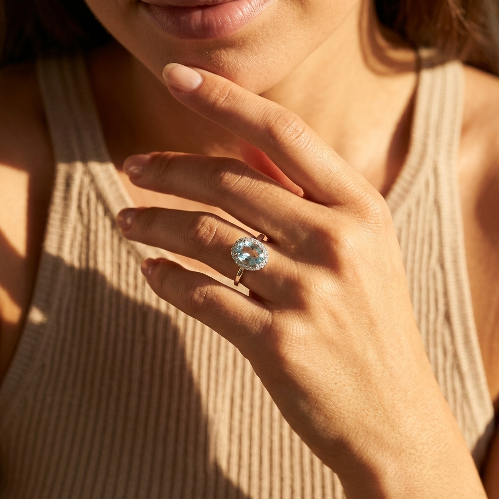 2.25ctw Oval Aquamarine & Diamond Halo Ring