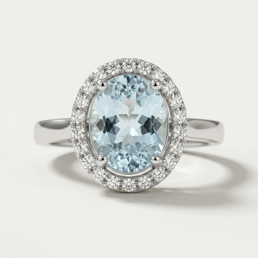 2.25ctw Oval Aquamarine & Diamond Halo Ring