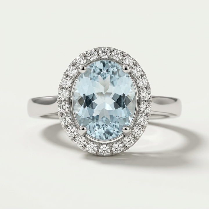 2.25ctw Oval Aquamarine & Diamond Halo Ring