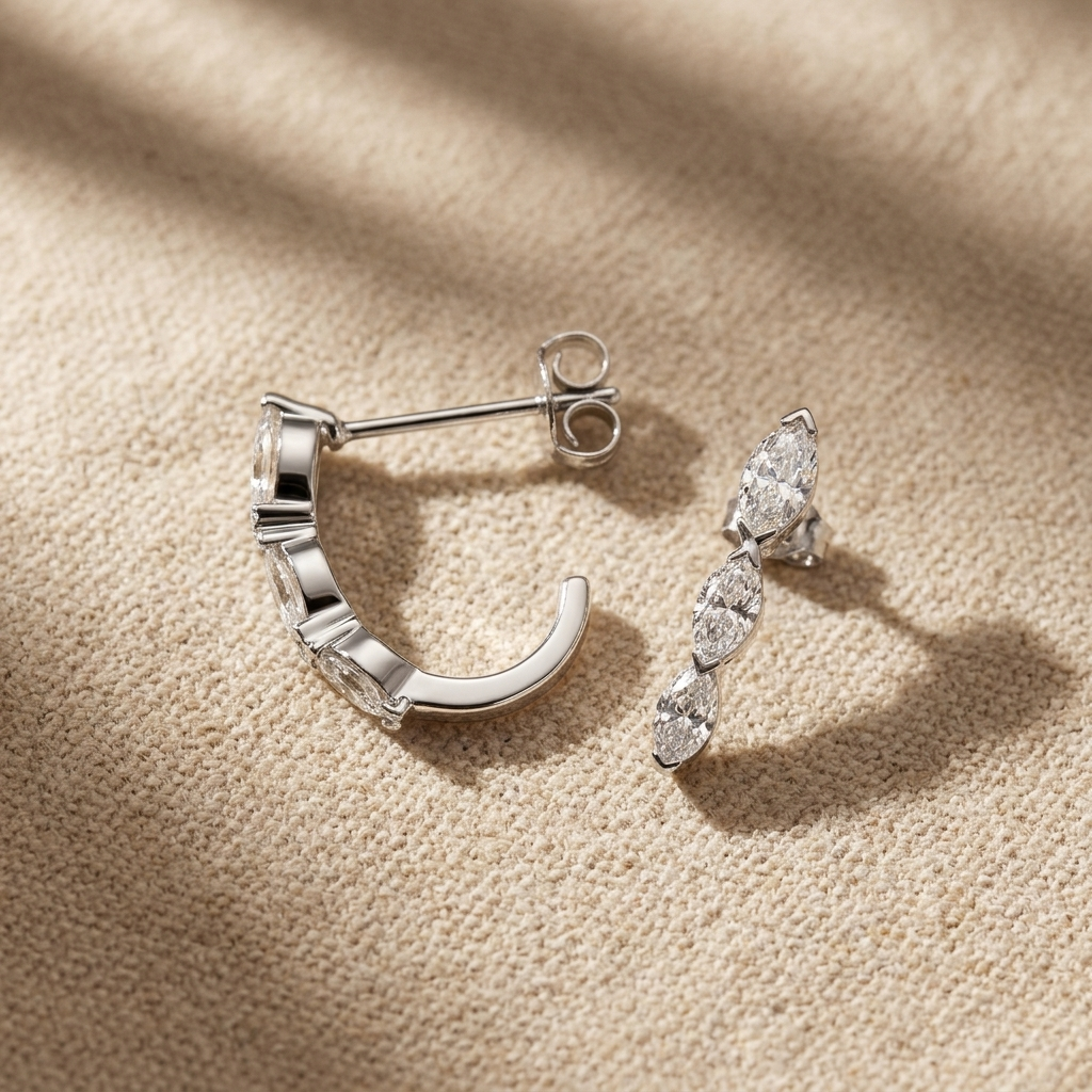 0.66ctw Marquise J Hoop Earrings