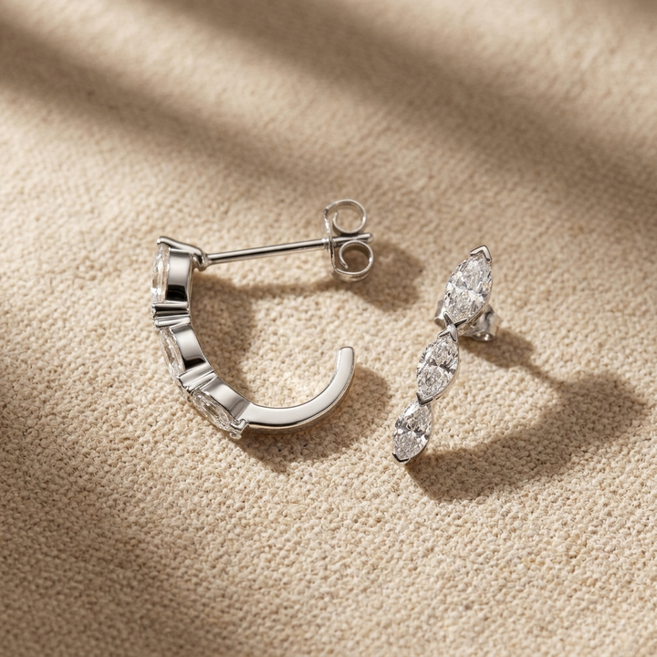 0.66ctw Marquise J Hoop Earrings