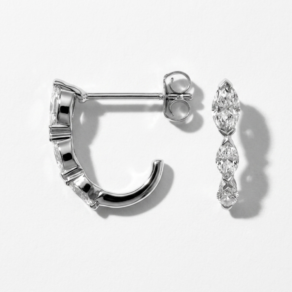 0.66ctw Marquise J Hoop Earrings