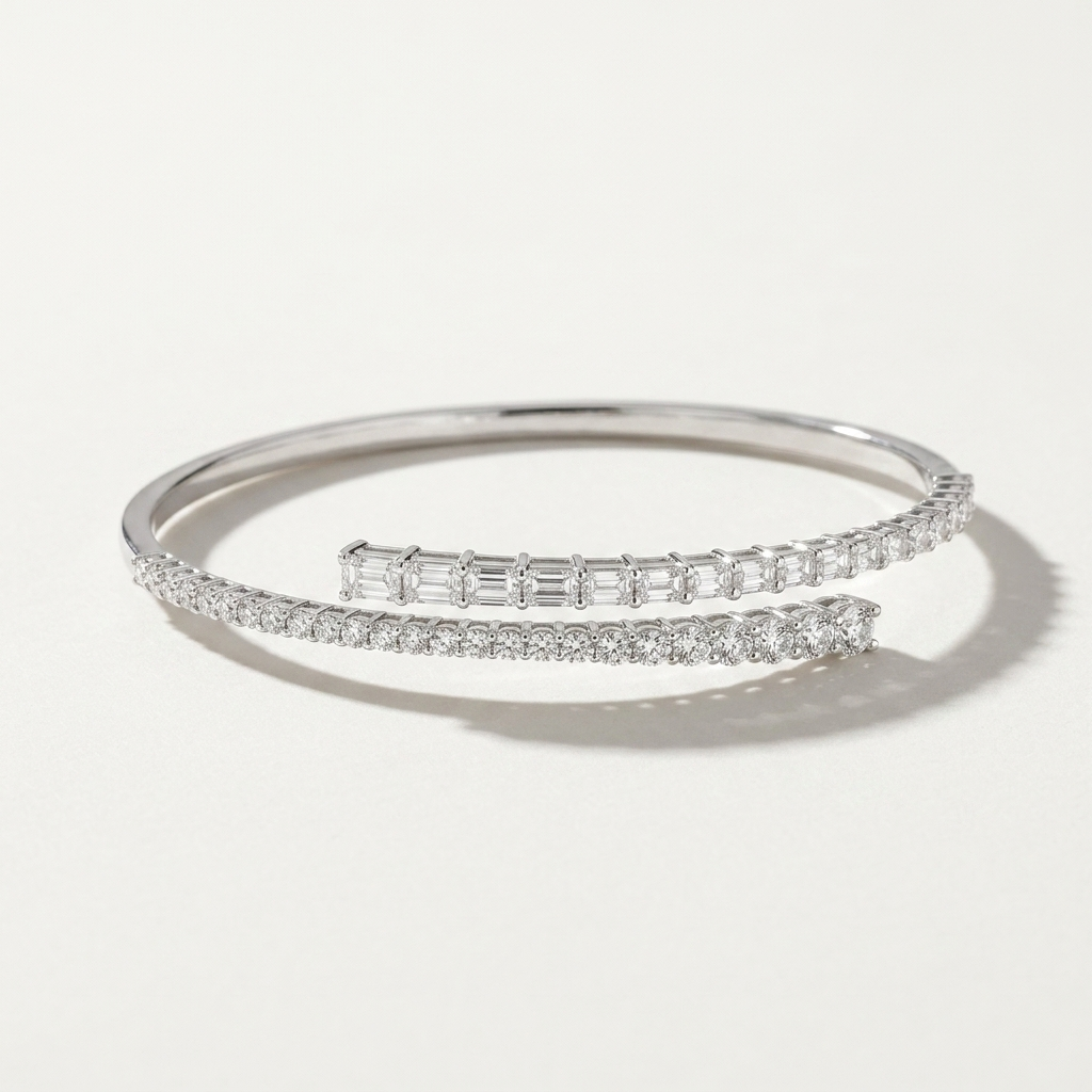 3.85ctw Round & Baguette Lab Grown Diamond 14kt White Gold Bracelet