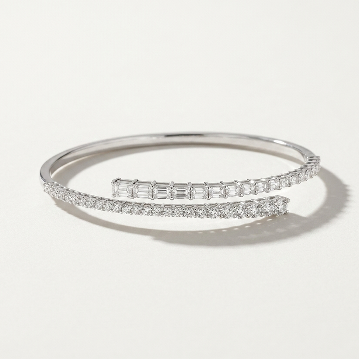 3.85ctw Round & Baguette Lab Grown Diamond 14kt White Gold Bracelet