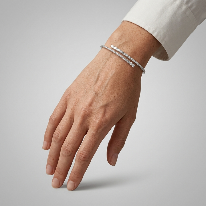 3.85ctw Round & Baguette Lab Grown Diamond 14kt White Gold Bracelet