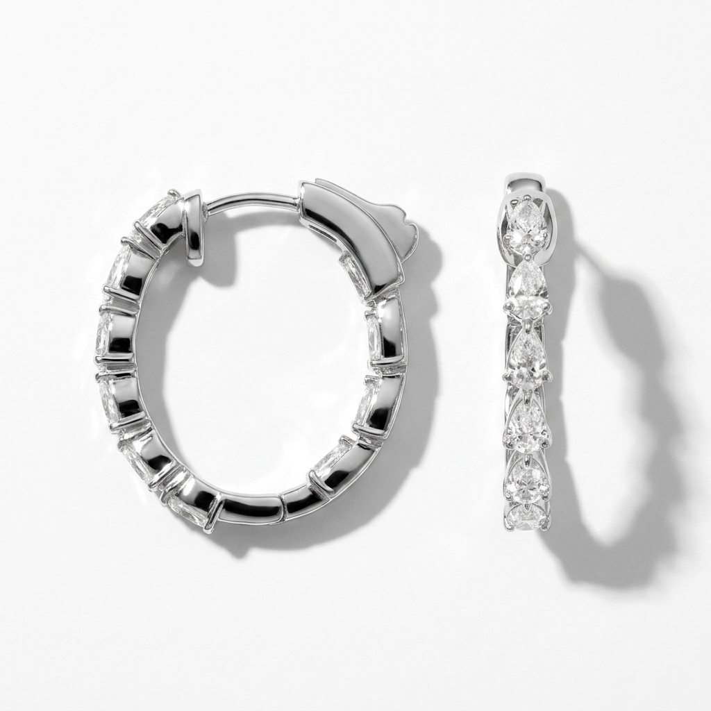 Chic 2.00ctw pear-shaped diamond elongated hoop earrings, combining classic style with brilliant sparkle