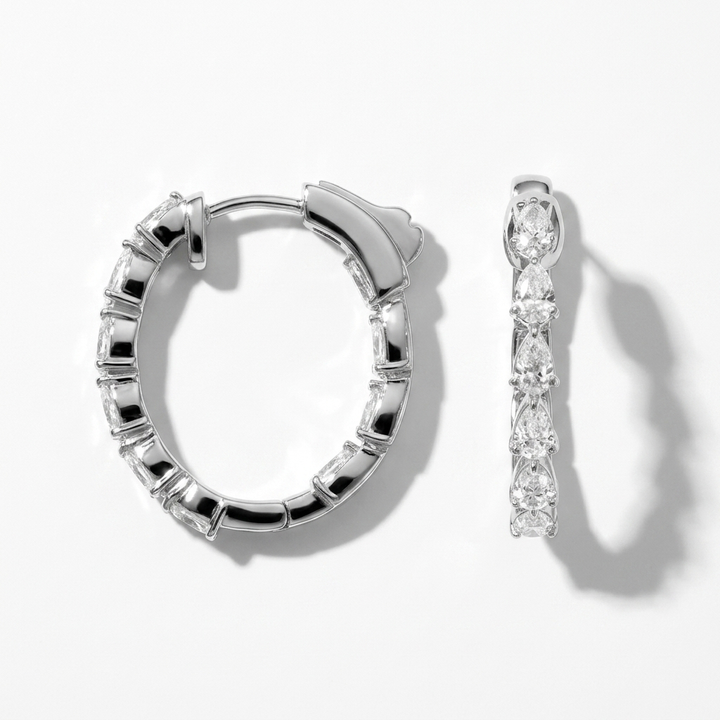 Chic 2.00ctw pear-shaped diamond elongated hoop earrings, combining classic style with brilliant sparkle
