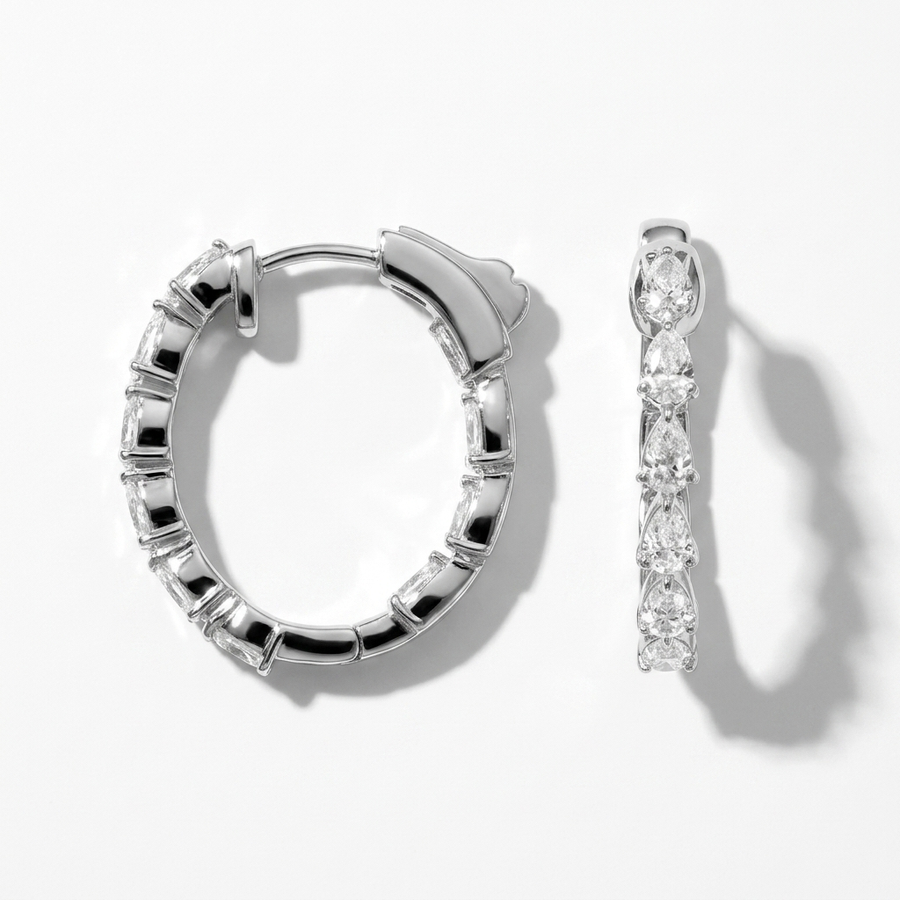 Chic 2.00ctw pear-shaped diamond elongated hoop earrings, combining classic style with brilliant sparkle