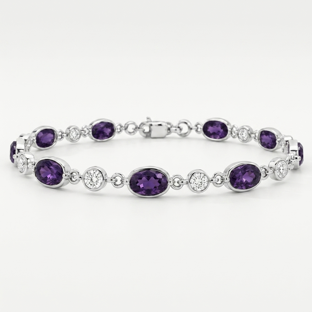 Luxurious 6.80ctw amethyst and diamond bracelet in white gold, a dazzling statement of luxury and refinement