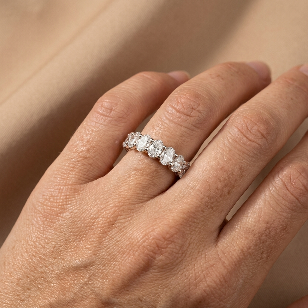 Sophisticated 4.20ctw oval-cut lab grown diamond band in white gold, crafted for everyday wear with enduring brilliance
