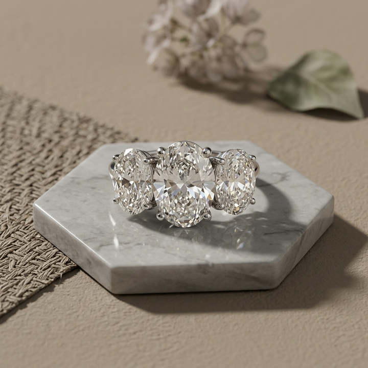 4.20ctw Oval Lab Grown 3-Diamond Ring