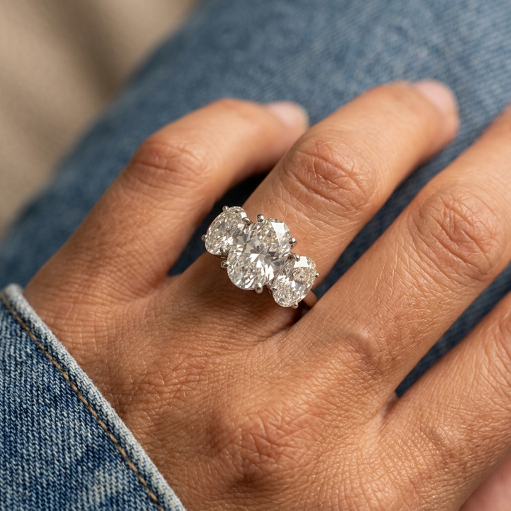 4.20ctw Oval Lab Grown 3-Diamond Ring